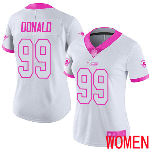 Los Angeles Rams Limited White Pink Women Aaron Donald Jersey NFL Football #99 Rush Fashion->los angeles rams->NFL Jersey